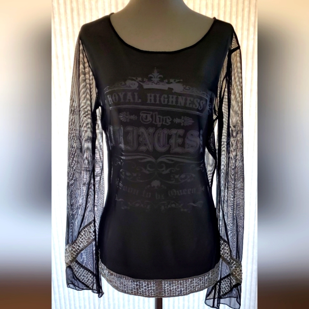 Black sheer and sparkle top size S.